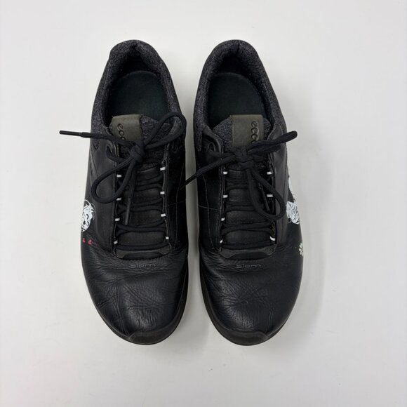 ECCO Golf Shoes Womens 37 Snoopy Prints Black YAK Leather - Picture 2 of 12